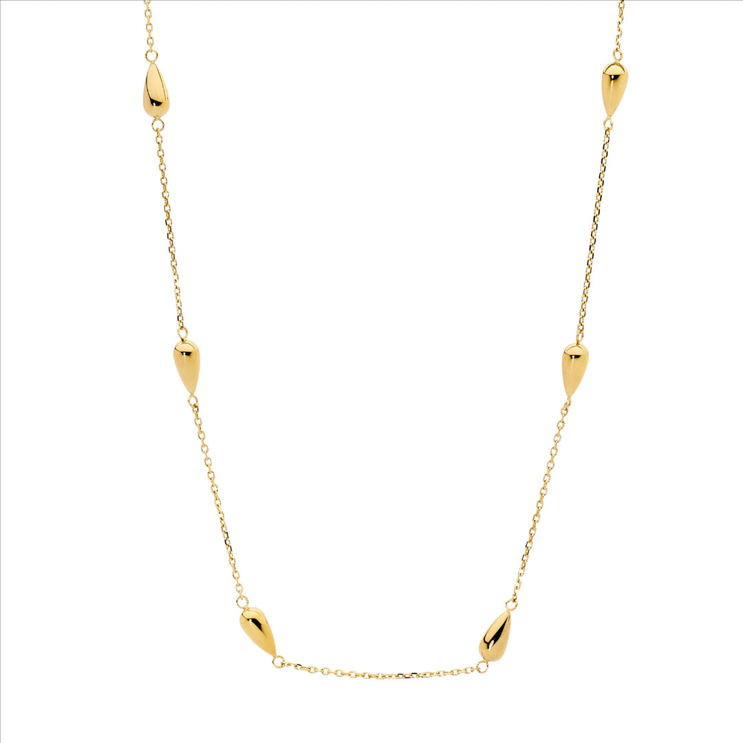 Stainless Steel Necklace 40+5cm w/ Tear Drops & Gold IP plating