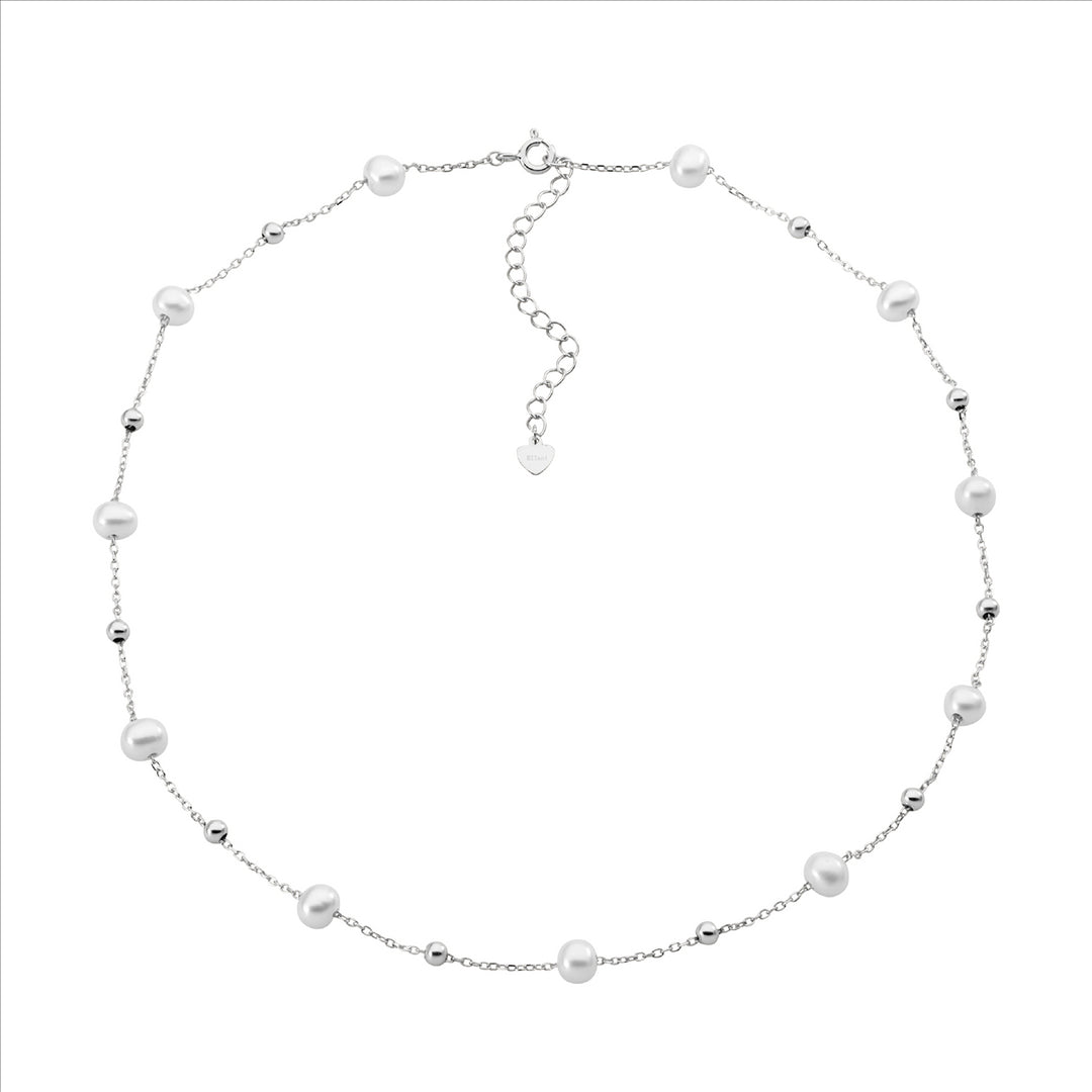 SS freshwater pearl & ball 40+5cm necklace