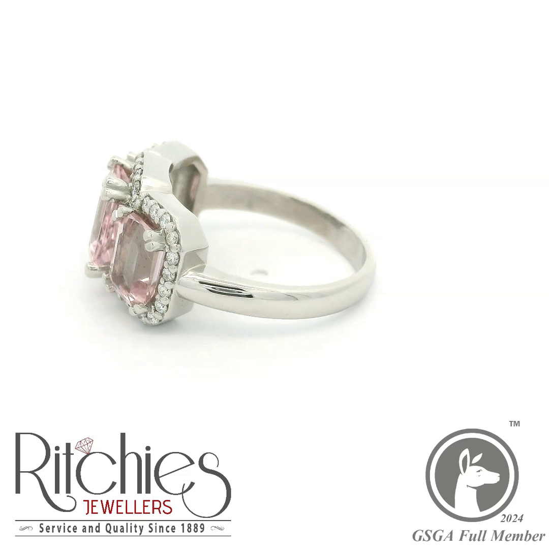 18ct White Gold Morganite and Diamond Ring