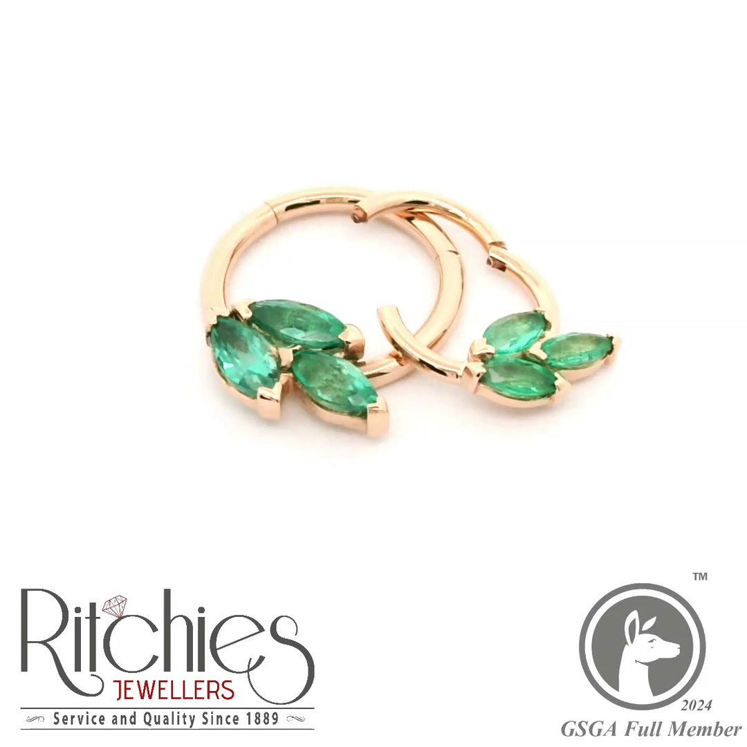 18ct Rose Gold Emerald Earrings