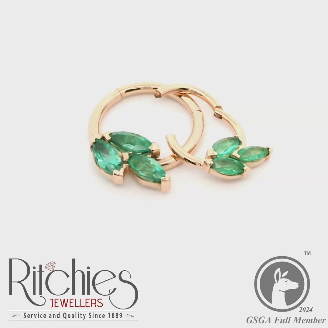 18ct Rose Gold Emerald Earrings
