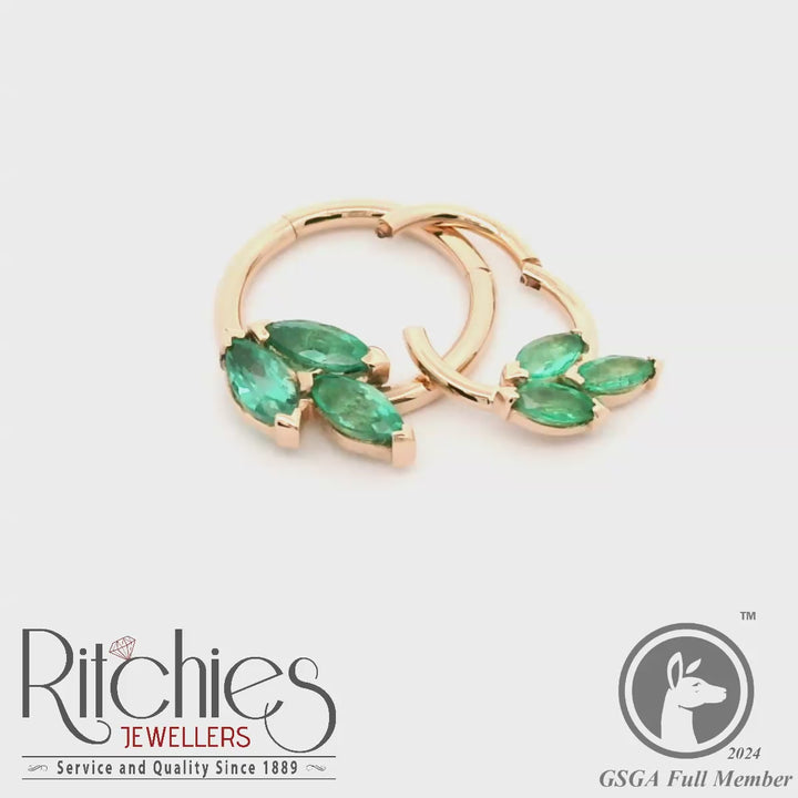18ct Rose Gold Emerald Earrings