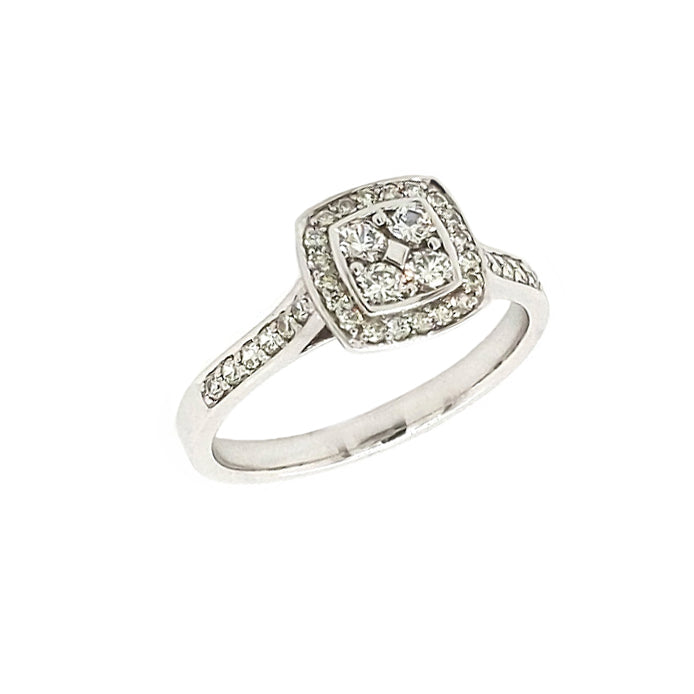 9ct White Gold Diamond Ring. 36x Diamonds Totaling .42ct