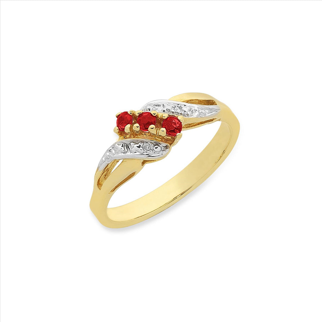 9Ct Yellow Gold Natural Ruby And Diamond Ring
