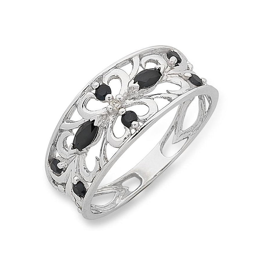 9Ct White Gold Natural Sapphire And Diamond