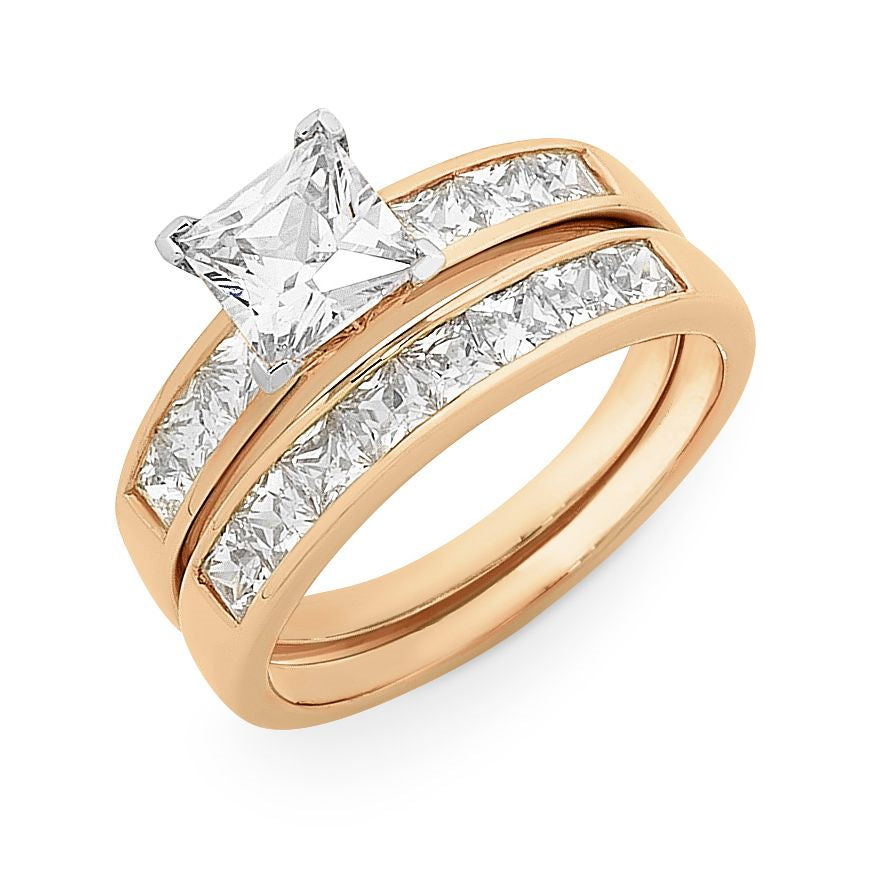 9ct Rose Gold Cubic Zirconia Bridal Set.