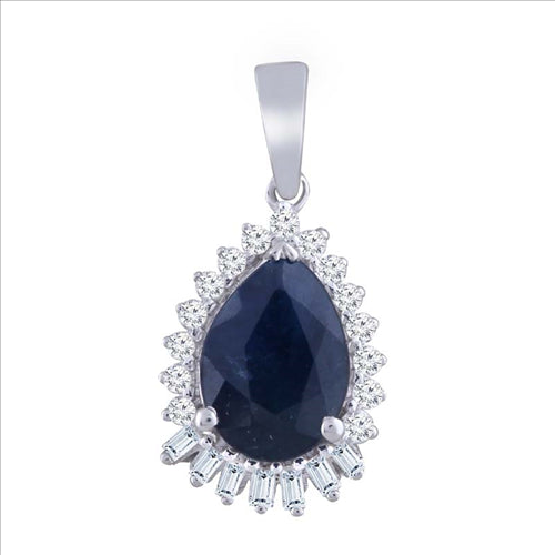 9ct White Gold 0.08ct Diamond and Sapphire Pendant