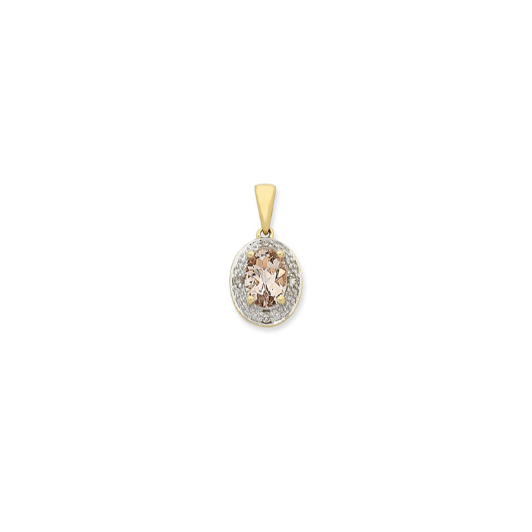 9ct Yellow Gold Morganite and Diamond Pendant