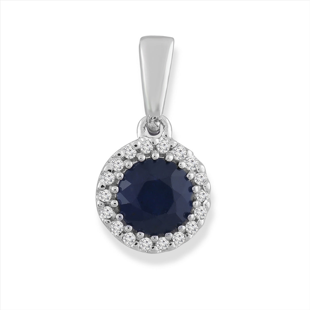 9Ct White Gold 0.03Ct Diamond And Sapphire Pendant