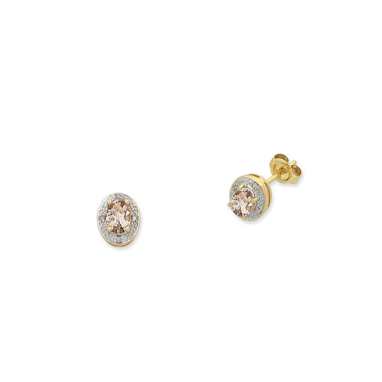 9Ct Yellow Gold Morganite And Diamond Studs