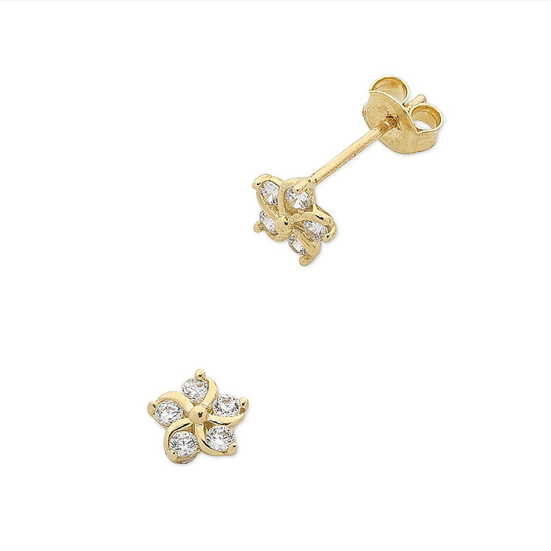 9Ct Yellow Gold Cubic Zirconia Flower Studs
