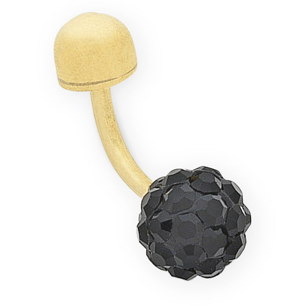 9Ct Yellow Gold Black Crystal Belly Bar