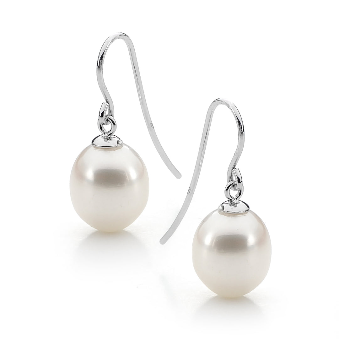 Sterling silver White Pearl Earrings. Freshwater Pearls 7.5-8mm on shephard hooks