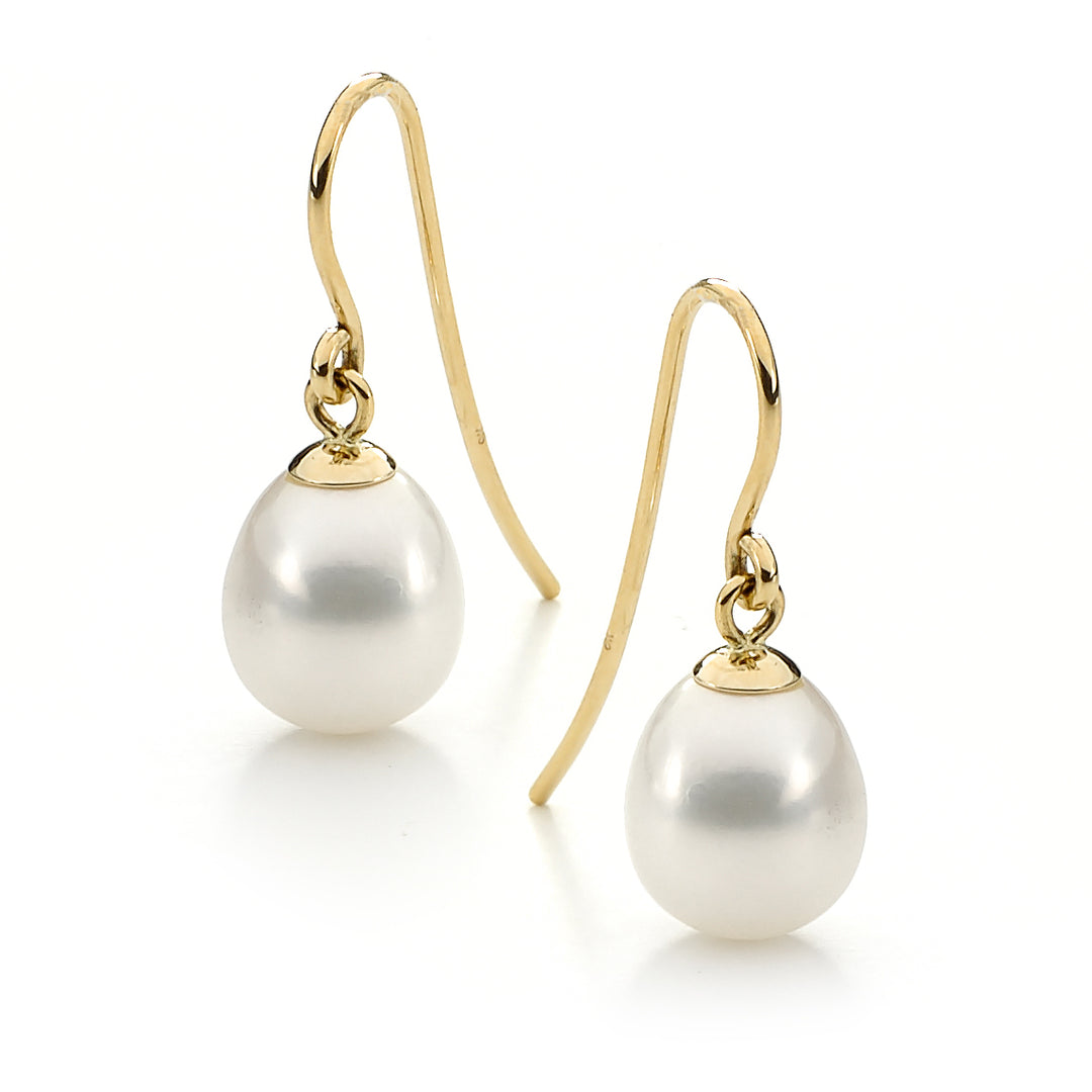 9Ct Yellow Gold White 7.5-8Mm Fresh Water Pearl on Sheppard Hook