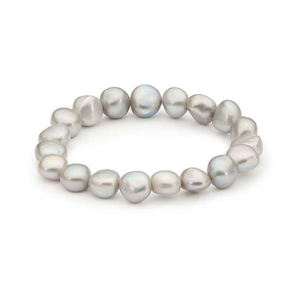 Dyed Grey Baroque 9.5-10.5Mm Fresh Water Pearl Elastic Bracelet