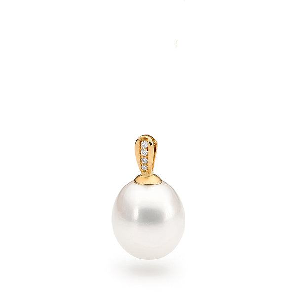 9ct Yellow Gold White Drop, 10-10.5mm, Freshwater Pearl and Diamond Pendant, 0.013ct