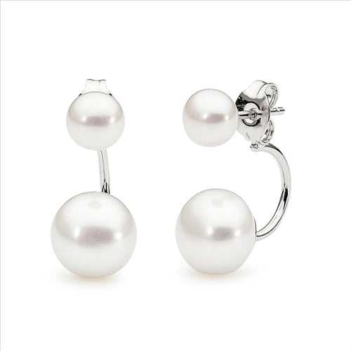 Ikecho - Sterling silver white button 5-8mm Freshwater pearl earrings