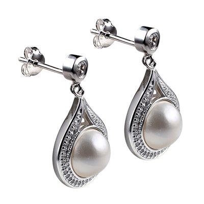 Sterling Silver Mabe Pearl and Cubic Zirconia Tear Drop Studs
