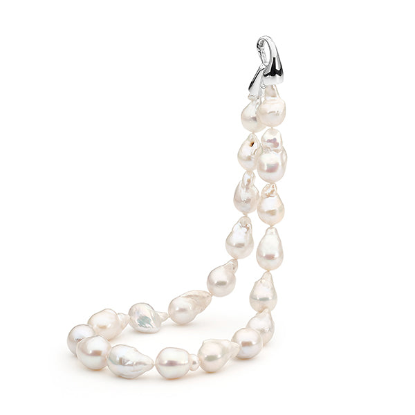 White Baroque Nucleated Fwp 13Mm 46Cm Strand Sterling Silver Clasp