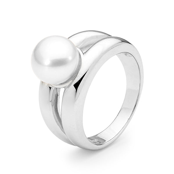 Sterling Silver White Button 8.5-9mm Freshwater Pearl Ring