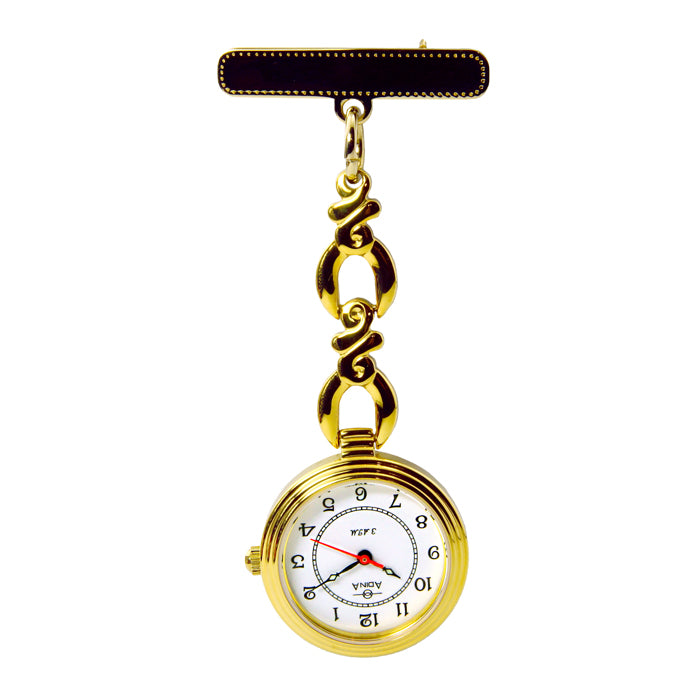 Adina Gold Plate White Dial Full Figure Nurses Fob