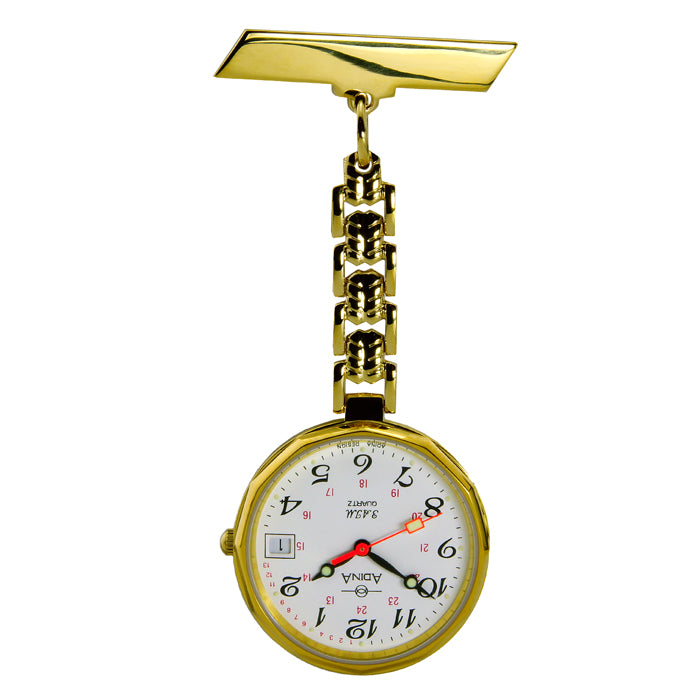 Adina Nurses Watch, Gold Plated, White Dial, Full Figure 24hr