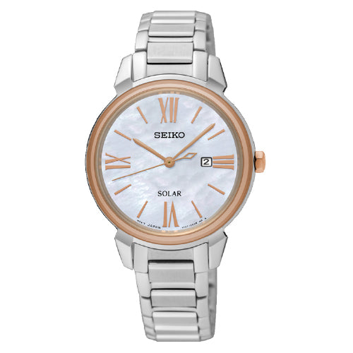 Ladies Seiko, Solar, MOP Dial, Rose Gold Bezel