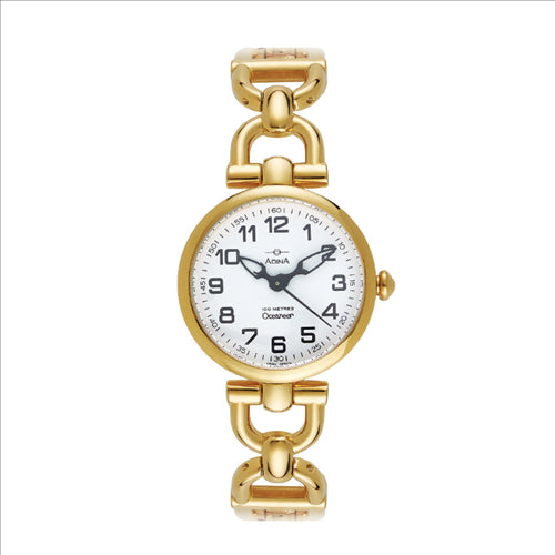 Adina Ladies Gold Plated Dome Saph Glass White F/F Bracelet
