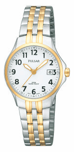 Pulsar ladies 2 tone 100m, Date, White dial