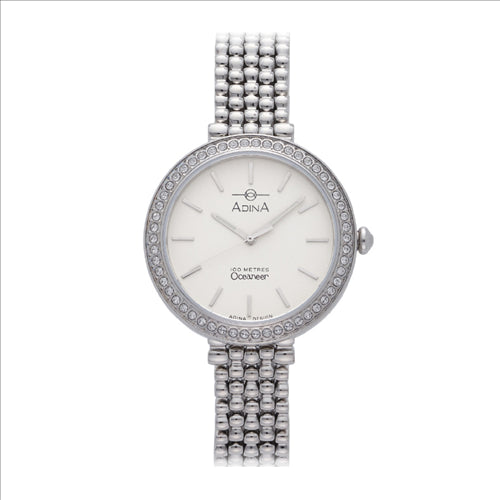 Adina Ladies Stainless Steel Oceaneer 100m, Clear Gems