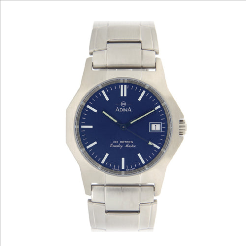 Adina Gents Stainless Steel Country Master, Blue Dial, 100m, Date, Index