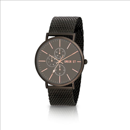 Union St Ethan Collection StSt Gunmetal Watch - 50M Wr Black Mesh