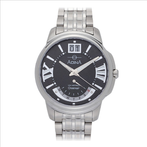 Adina Gents Stainless Steel Retrograde Oceaneer 100m, Black dial, Index