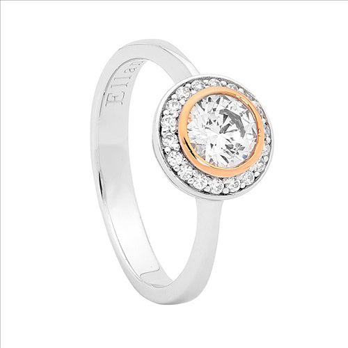 Sterling Silver/Rose Gold Plate, White Cubic Zirconia