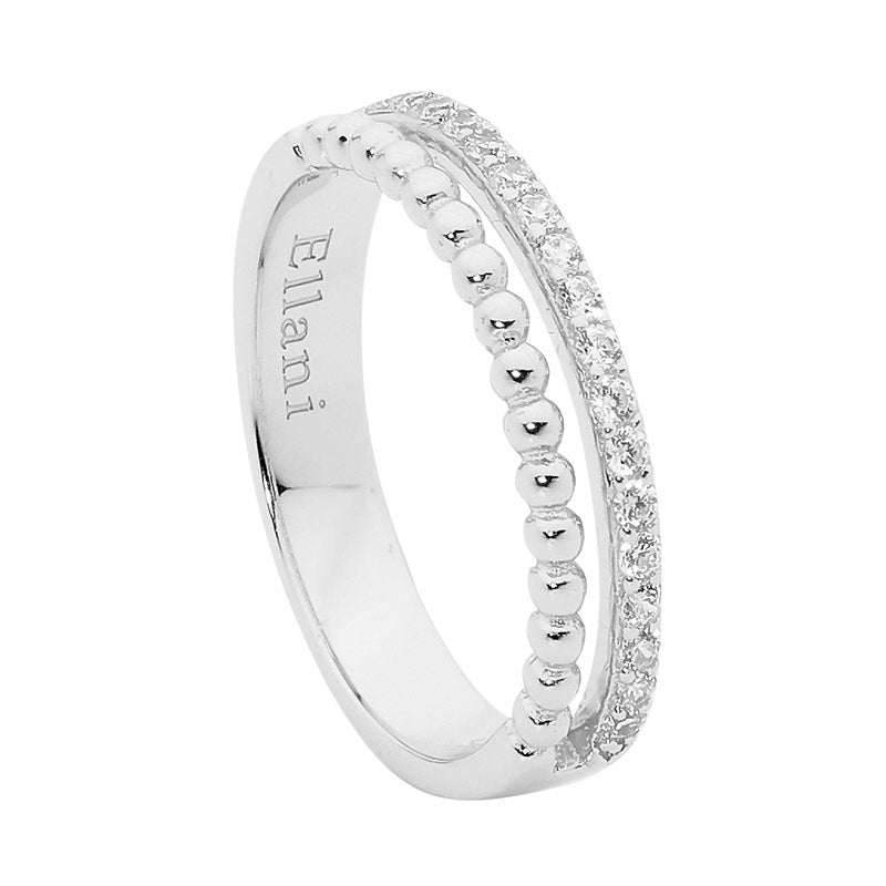 Sterling Silver CZ & Bubble Split Band Ring
