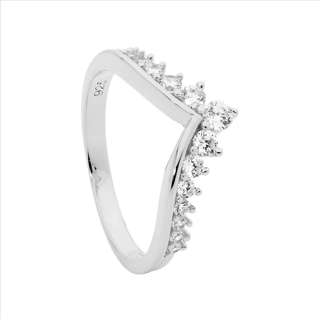 Sterling Silver V Ring, Gradual CZ
