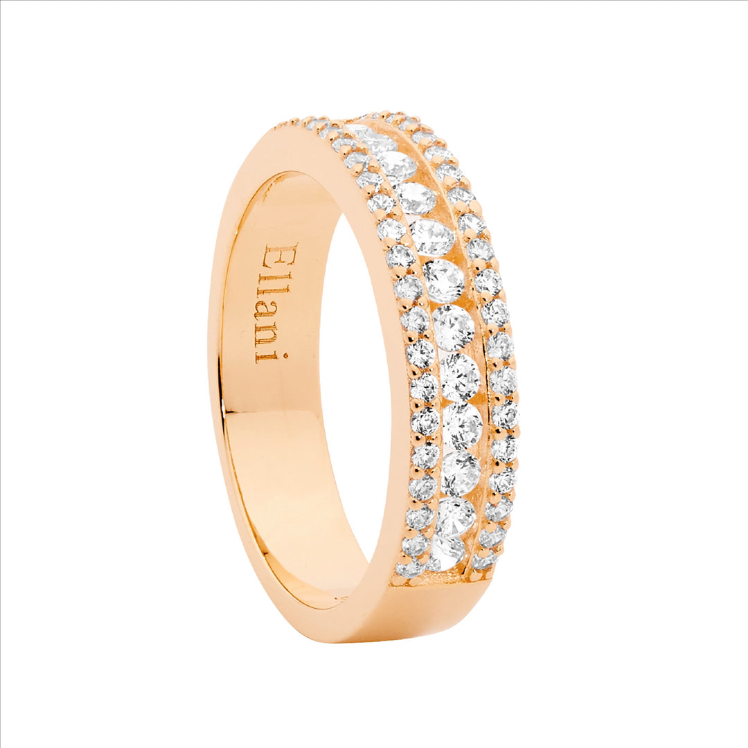 Sterling Silver Rose Gold Plated CZ Channel Set Ring