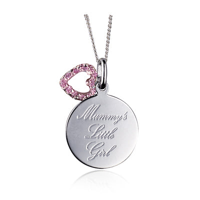 Sterling Silver "Mummy Little Girl" Pink Heart Cubic Zirconia