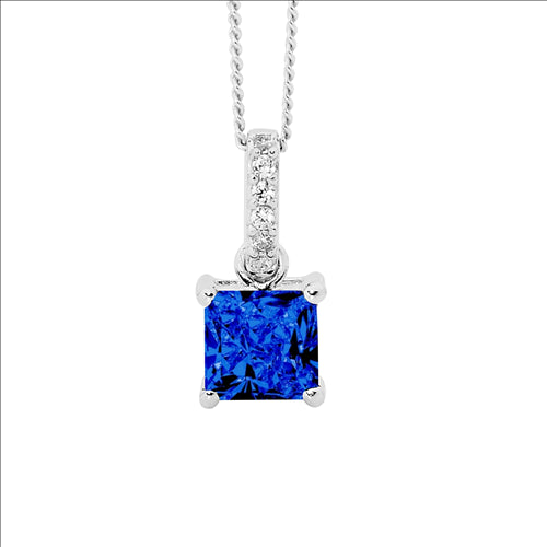 Sterling Silver Cubic Zirconia drop with Dark Blue Cubic Zirconia Pendant