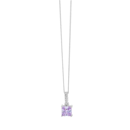Sterling Silver Cubic Zirconia drop with Lavender colour Cubic Zirconia Princess cut drop