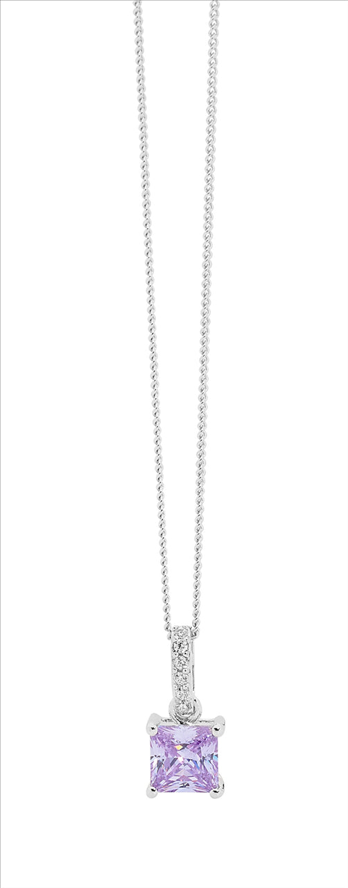Sterling Silver Cubic Zirconia drop with Lavender colour Cubic Zirconia Princess cut drop
