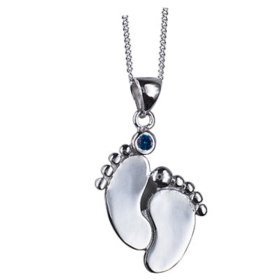 Sterling Silver baby footprint With Blue Cubic Zirconia