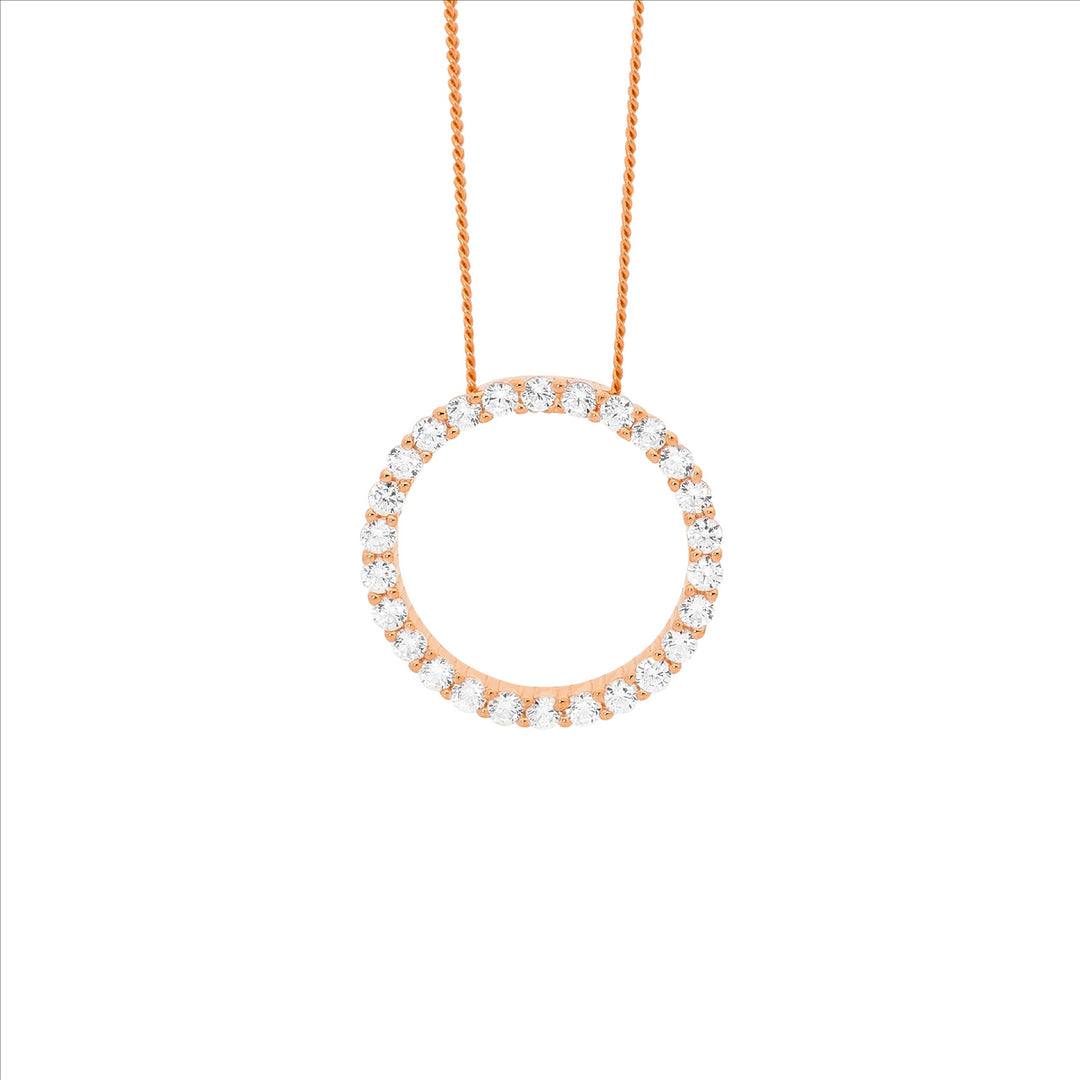 Sterling Silver Rose Gold Plated 15mm CZ Circle Pendant