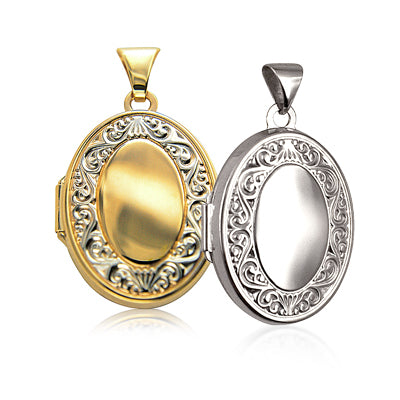 Sterling Silver 21mm scroll border oval locket