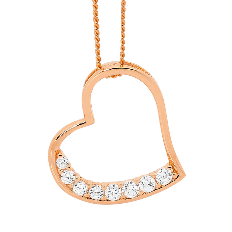 Sterling Silver Rose Gold Plated Heart Pendant with 8x CZ