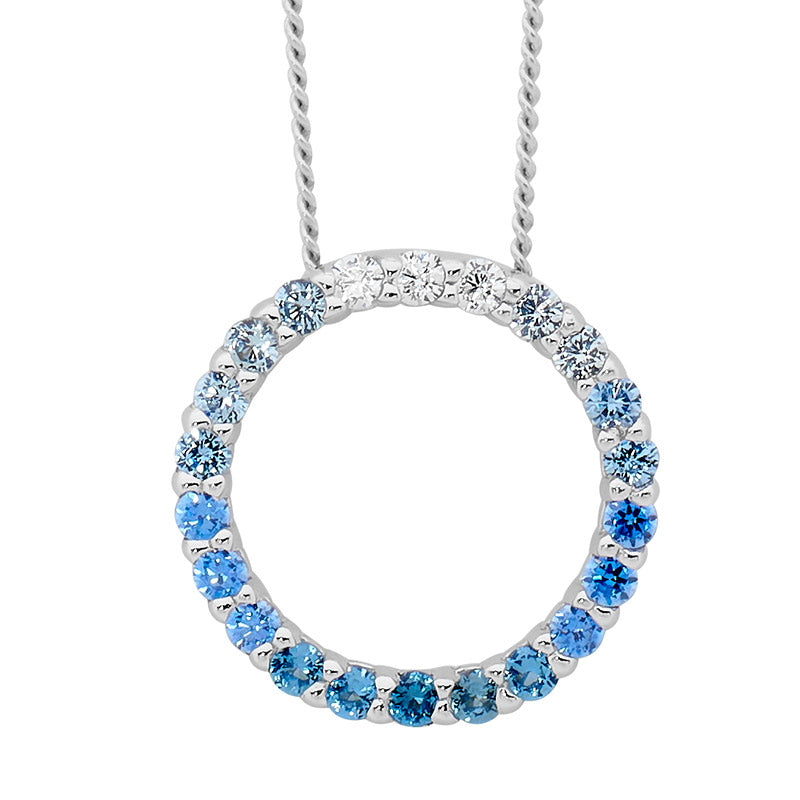 Sterling Silver 15mm Open Circle Ombre White and Blue CZ