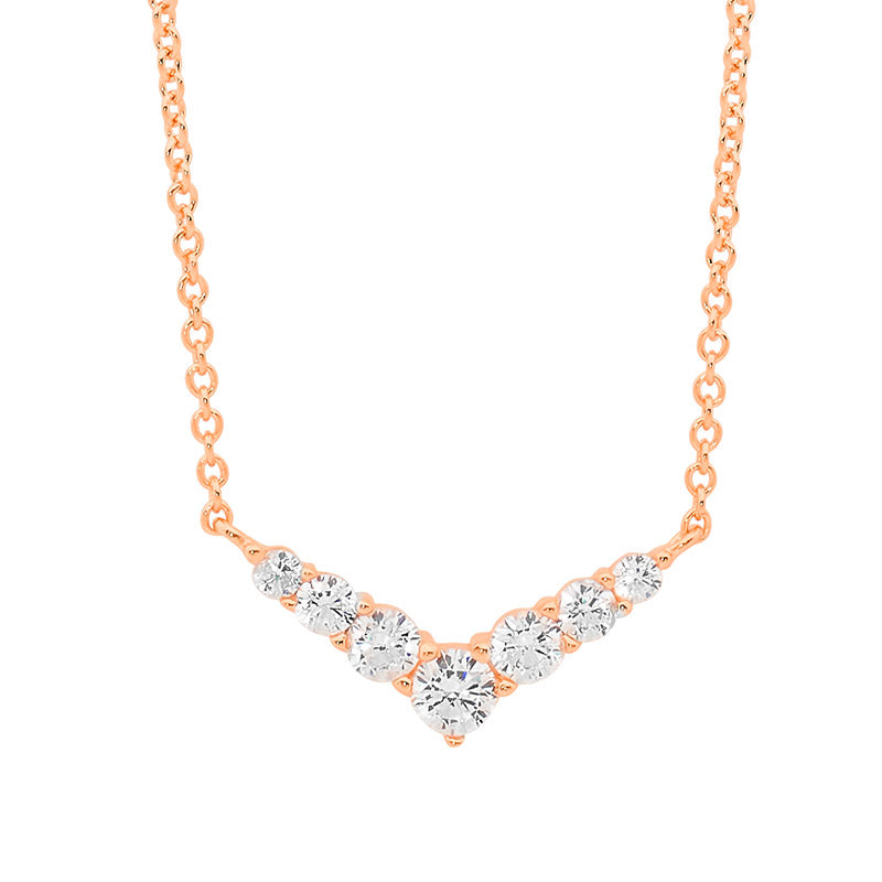 Sterling Silver Rose Gold Plated V Pendant with CZ
