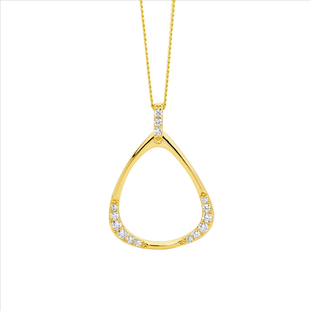 Sterling Silver CZ open triangle drop pendant, gold plating