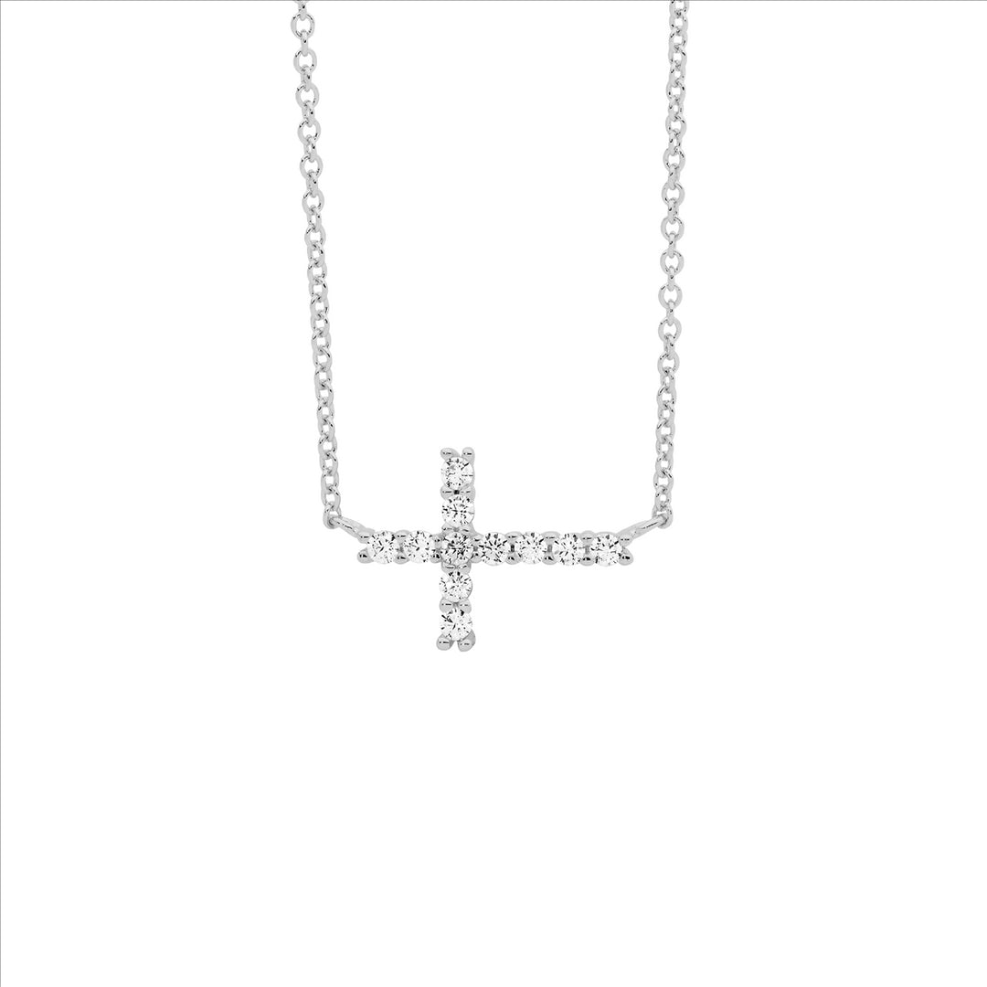 Sterling Silver CZ Sml Cross Pendant, Attached Chain