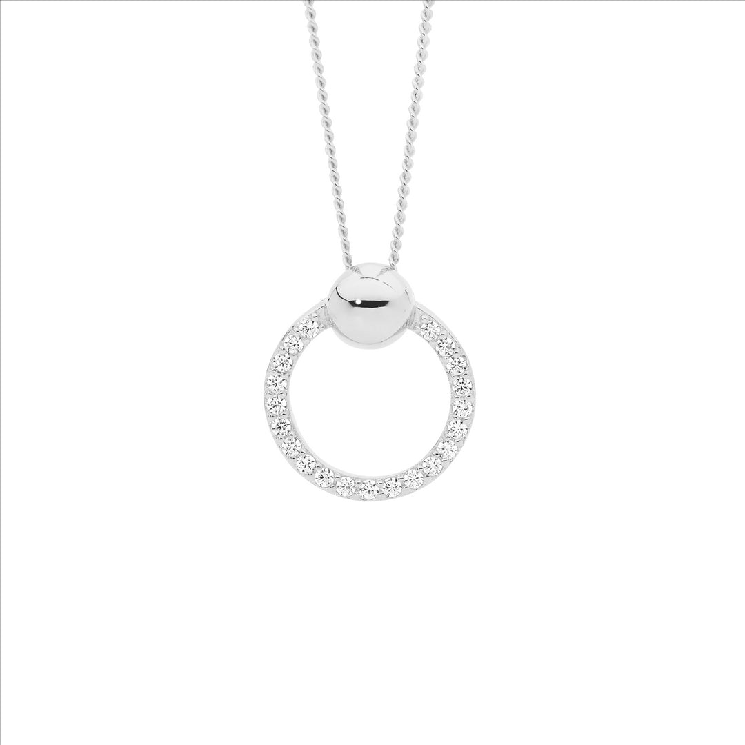 Sterling silver CZ 13mm open circle pendant, ball feature